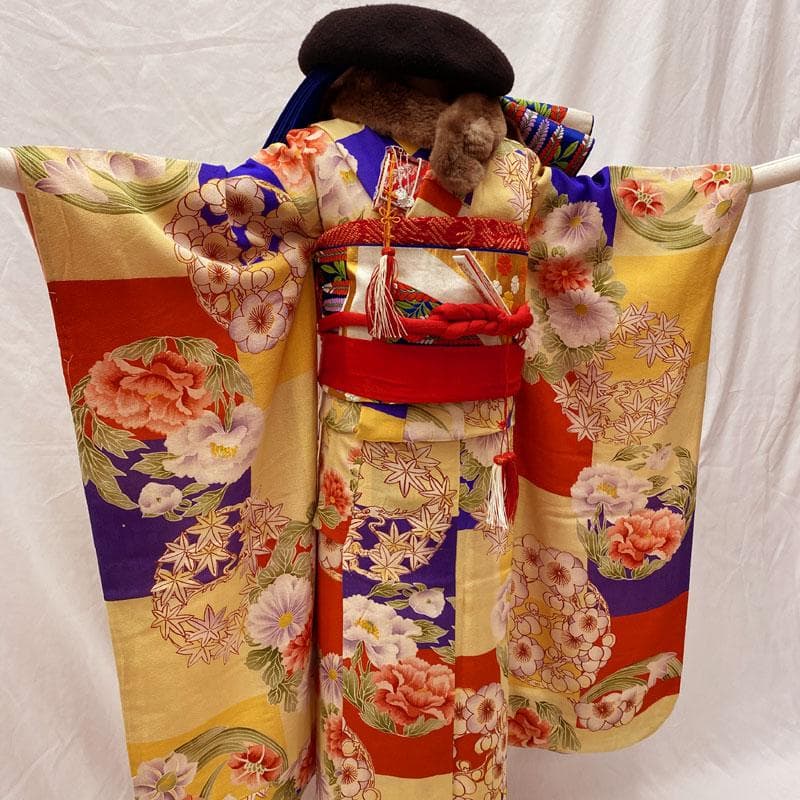 512ag36◎七五三 七歳 女児 アンティーク着物&袋帯 レトロ 花丸◎