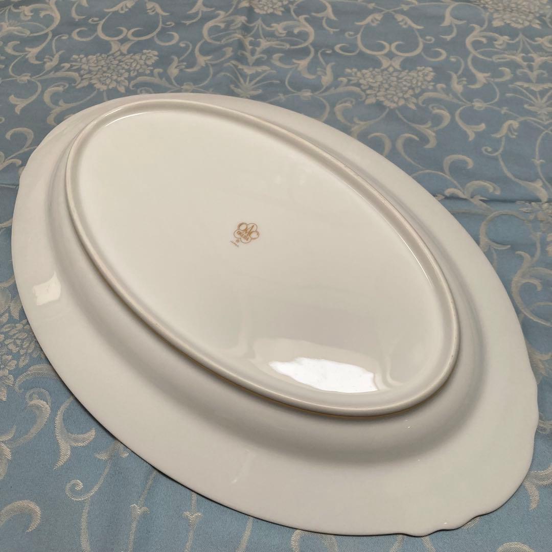 【新品未使用】大倉陶園 金白金蝕ぶどう唐草 楕円大皿 オードブル皿