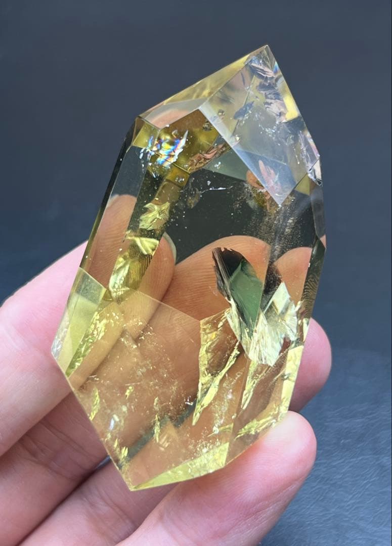 天然レインボーシトリン　黄水晶　美品　タンブル　ポイント　高品質　置物　　金運