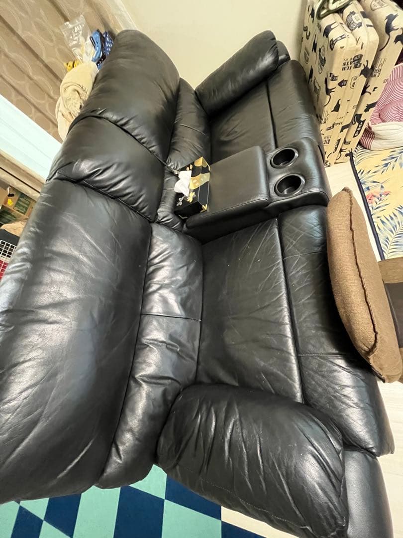 値下げ！ニトリ　電動リクライニングソファ　黒　ブラック　二人掛け　収納