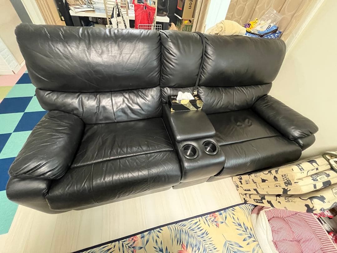 値下げ！ニトリ　電動リクライニングソファ　黒　ブラック　二人掛け　収納