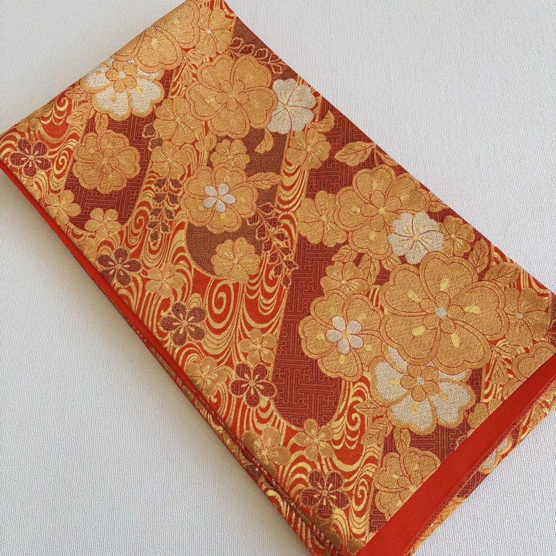 フルセット　七五三７歳女の子ピンク地　桜扇蝶　オレンジ袋帯　絹長襦袢7123