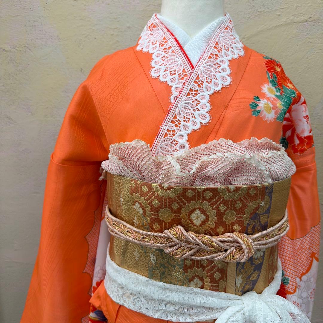 No.k006七五三 7歳 着物 フルセット オレンジ可愛い系※シミあり - メルカリ