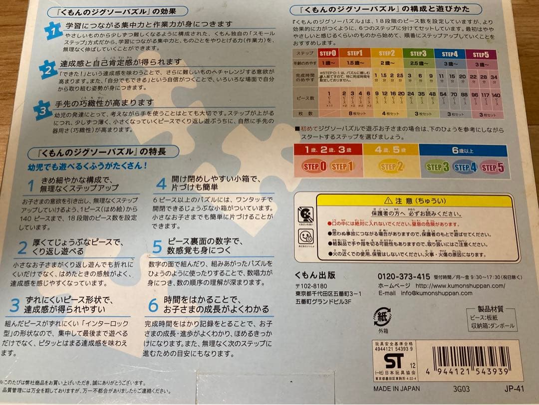 子ども知育玩具・小学校受験　くもんのジグソーパズル STEP3〜5 計12セット