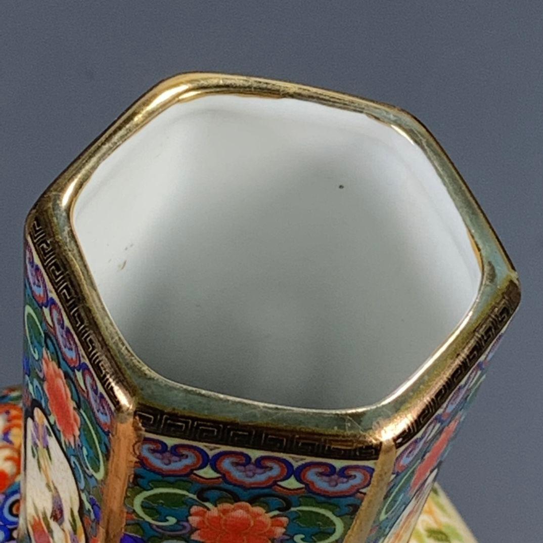 清代雍正粉彩蒔金花鳥多稜天球瓶  景徳鎮 陶磁器 装飾品 工芸品 美術品 置物