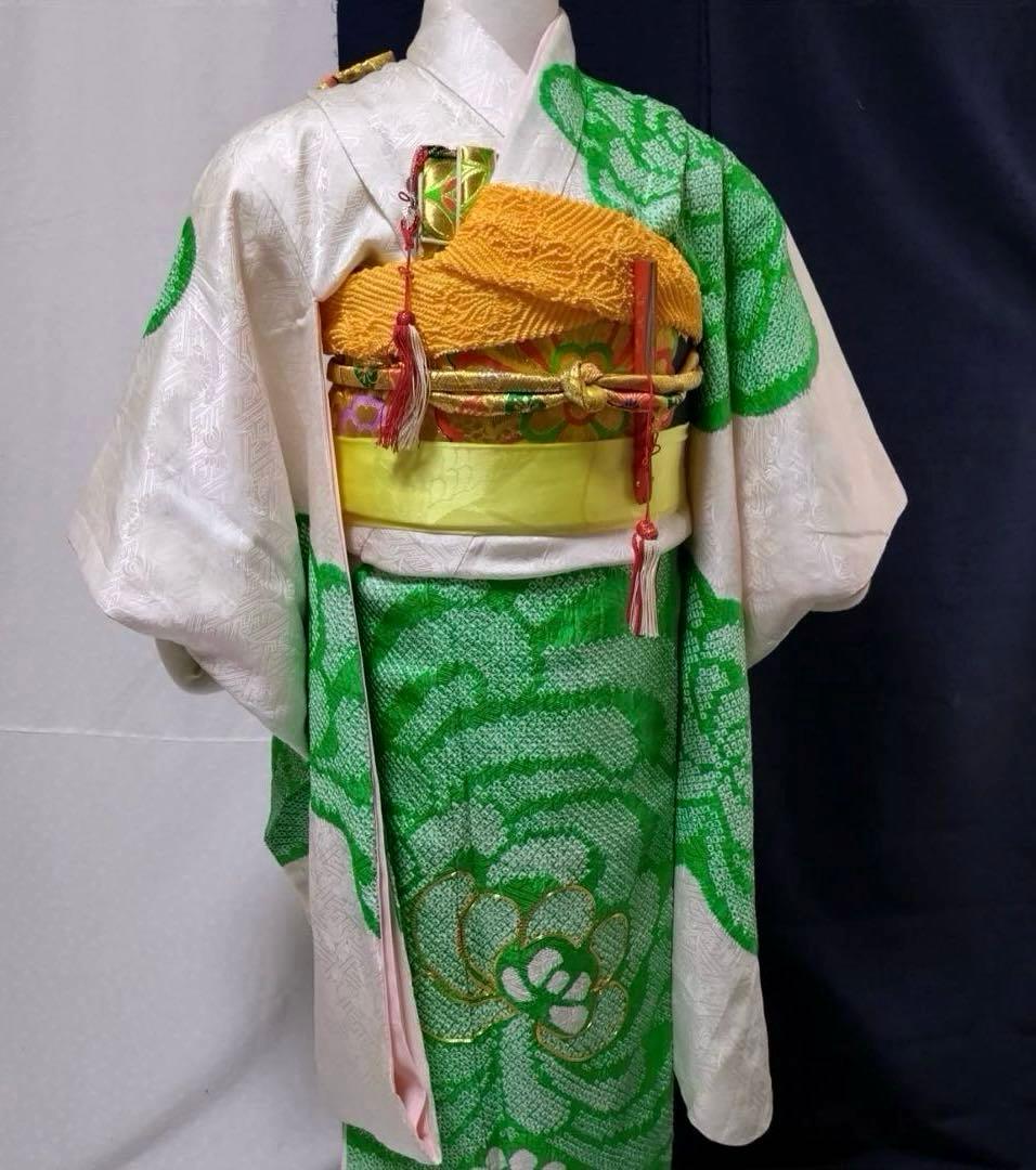 七五三　7歳　正絹絞り着物　袋帯　小物セット　 比翼仕立て着物　18ー1