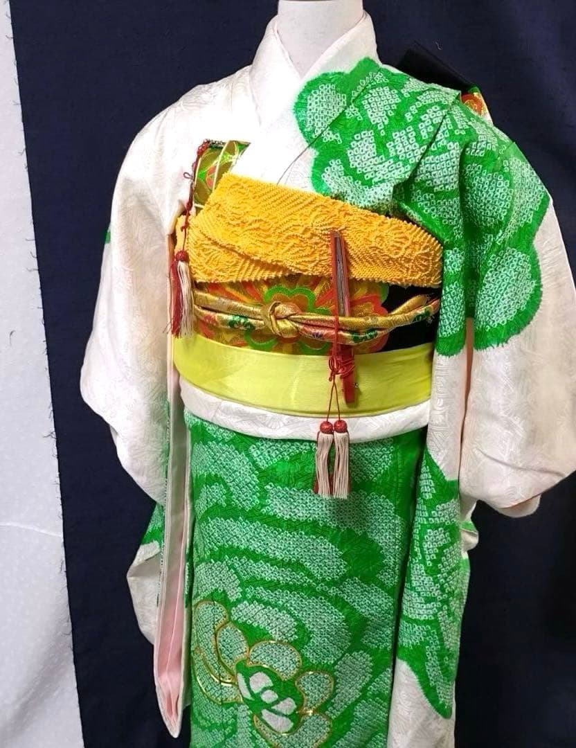 七五三　7歳　正絹絞り着物　袋帯　小物セット　 比翼仕立て着物　18ー1