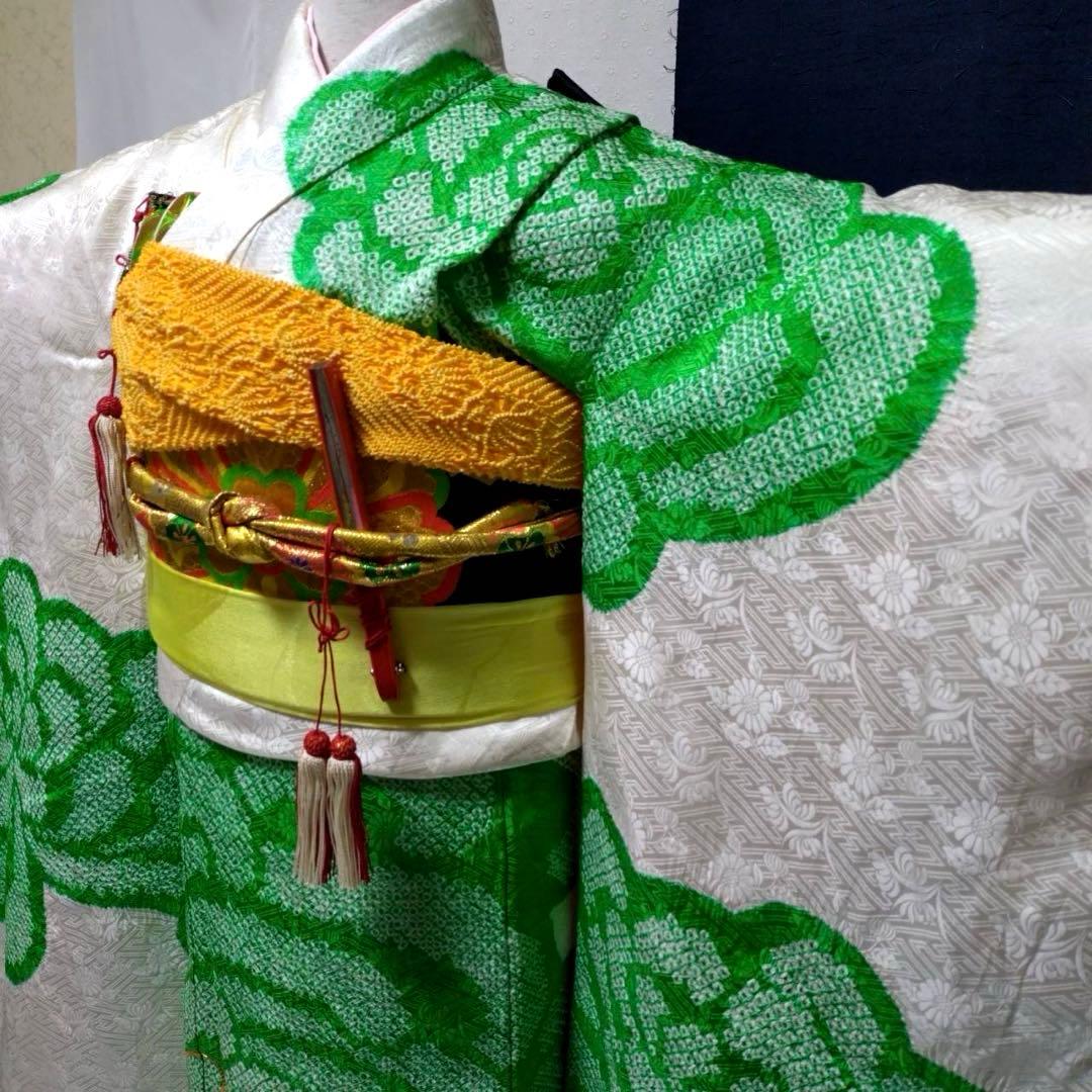 七五三　7歳　正絹絞り着物　袋帯　小物セット　 比翼仕立て着物　18ー1