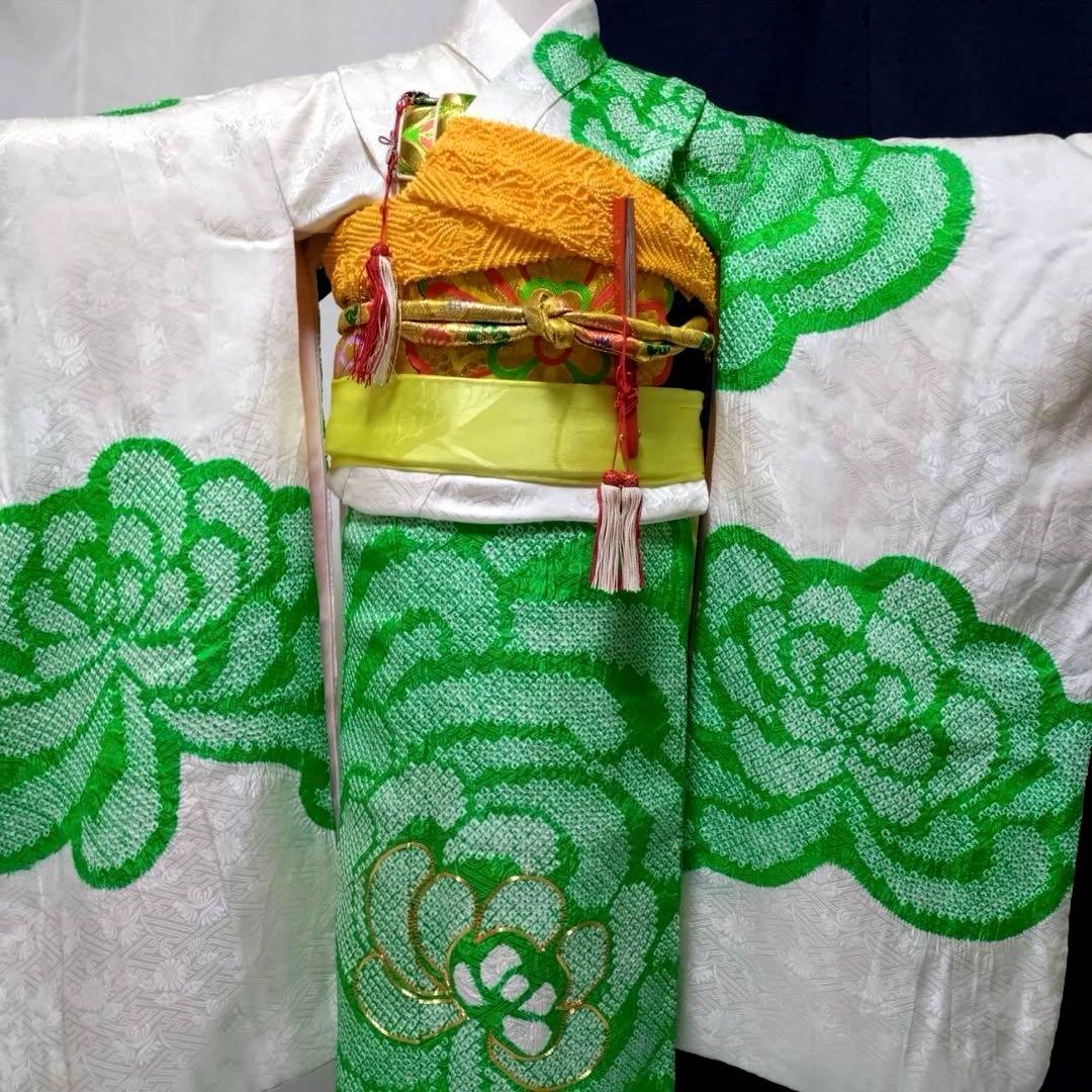 七五三　7歳　正絹絞り着物　袋帯　小物セット　 比翼仕立て着物　18ー1