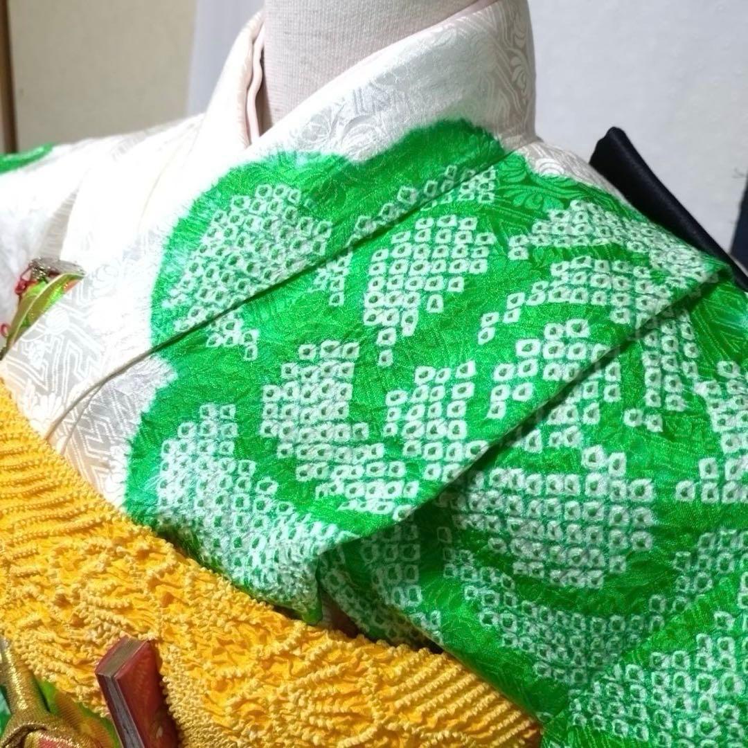 七五三　7歳　正絹絞り着物　袋帯　小物セット　 比翼仕立て着物　18ー1