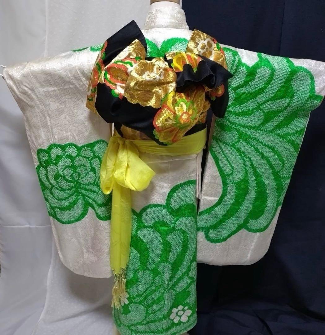 七五三　7歳　正絹絞り着物　袋帯　小物セット　 比翼仕立て着物　18ー1