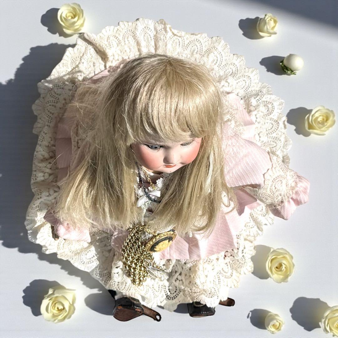 アンティーク ビスクドール ジュモー ピンク ドレス ボネ カメオ