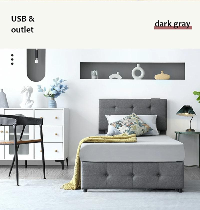 ファブリックベッド【セミダブル】　引き出し付き　布貼り　DARK　GREY