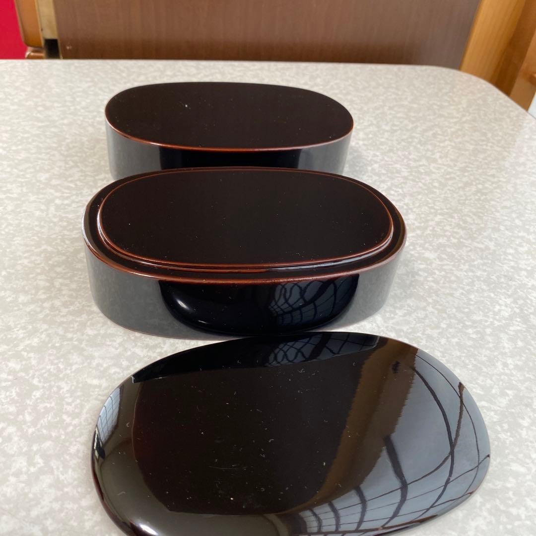 国産　日本製　川連漆器　木製　漆塗り　二段小判弁当箱　溜内朱