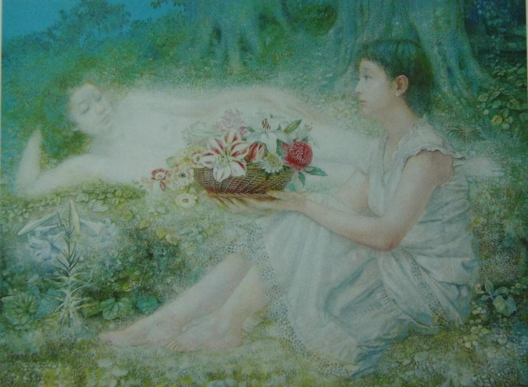 山本 文彦、「樹草」、希少画集、額装画、日本製・新品額にて額装