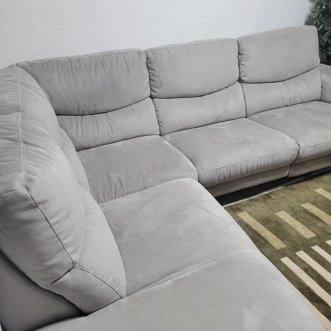 グレー リクライニング L字型ソファ