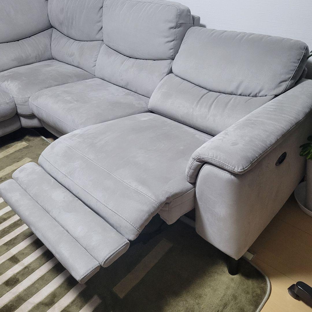 グレー リクライニング L字型ソファ