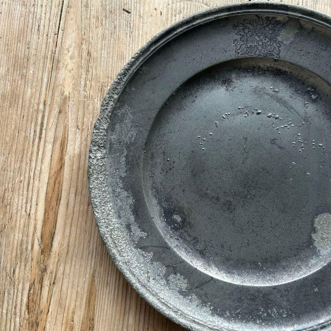 美しく朽ちた　エタン　ピュータープレート　フランスアンティーク　石化