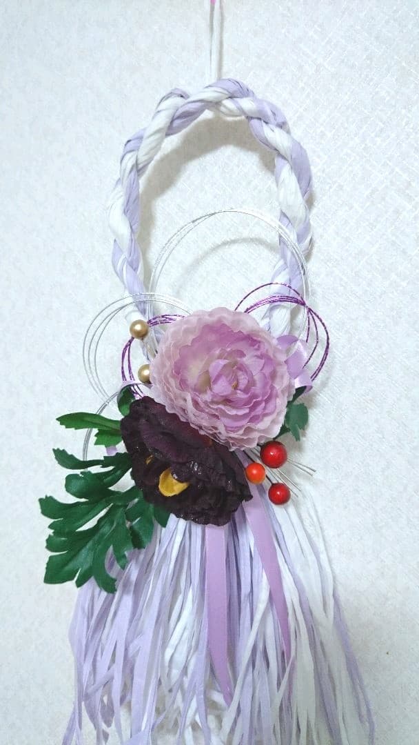お早めに！しめ縄リース 45㎝※ホワイトパープル※