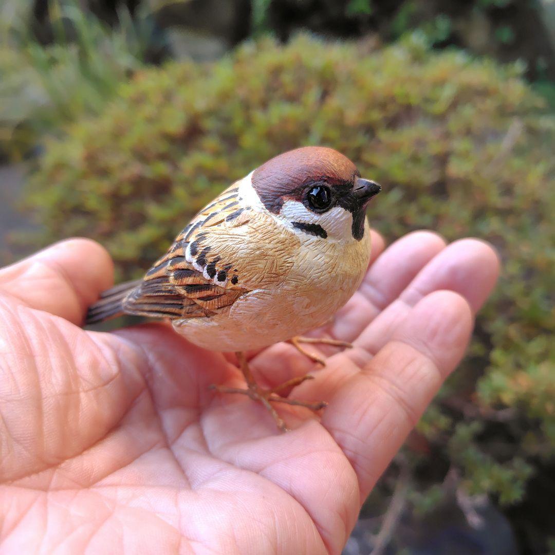 小さなバードカービング ふくらスズメ(福良雀) 野鳥 木彫り