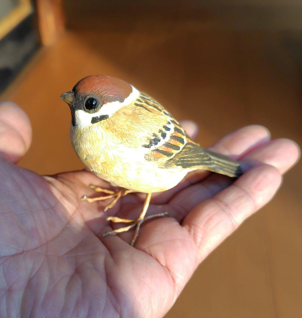 小さなバードカービング ふくらスズメ(福良雀) 野鳥 木彫り