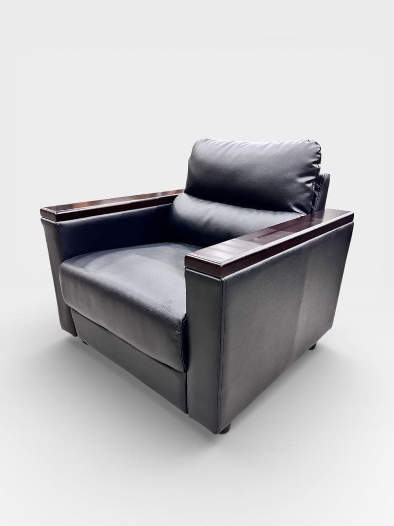 ニトリ 合皮1人掛けソファ ブラック｜LEGNO レグノ｜アームウッド仕様