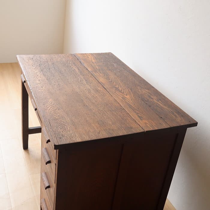 アンティーク ナラ材 片袖机 レトロ 無垢材 デスク 古家具