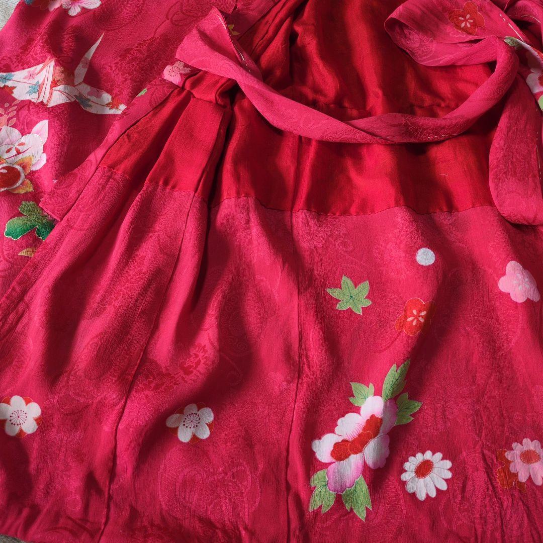 七五三３歳正絹アンティーク着物と被布エプロンセット（長襦袢付き）