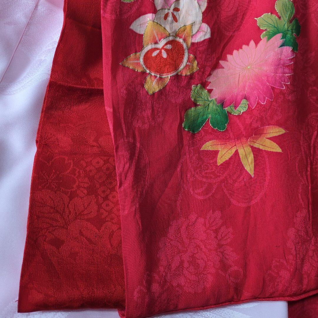 七五三３歳正絹アンティーク着物と被布エプロンセット（長襦袢付き）