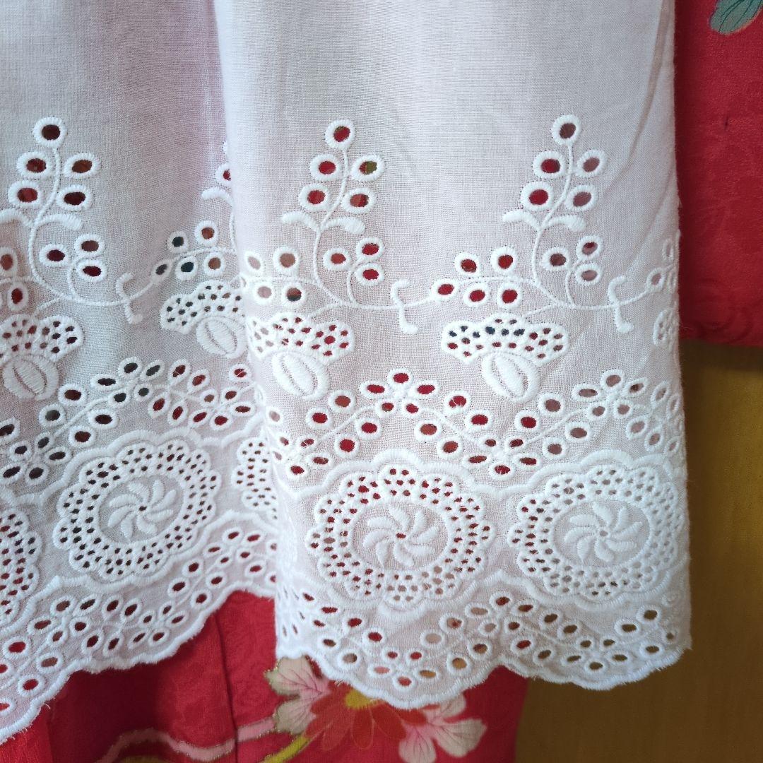 七五三３歳正絹アンティーク着物と被布エプロンセット（長襦袢付き）