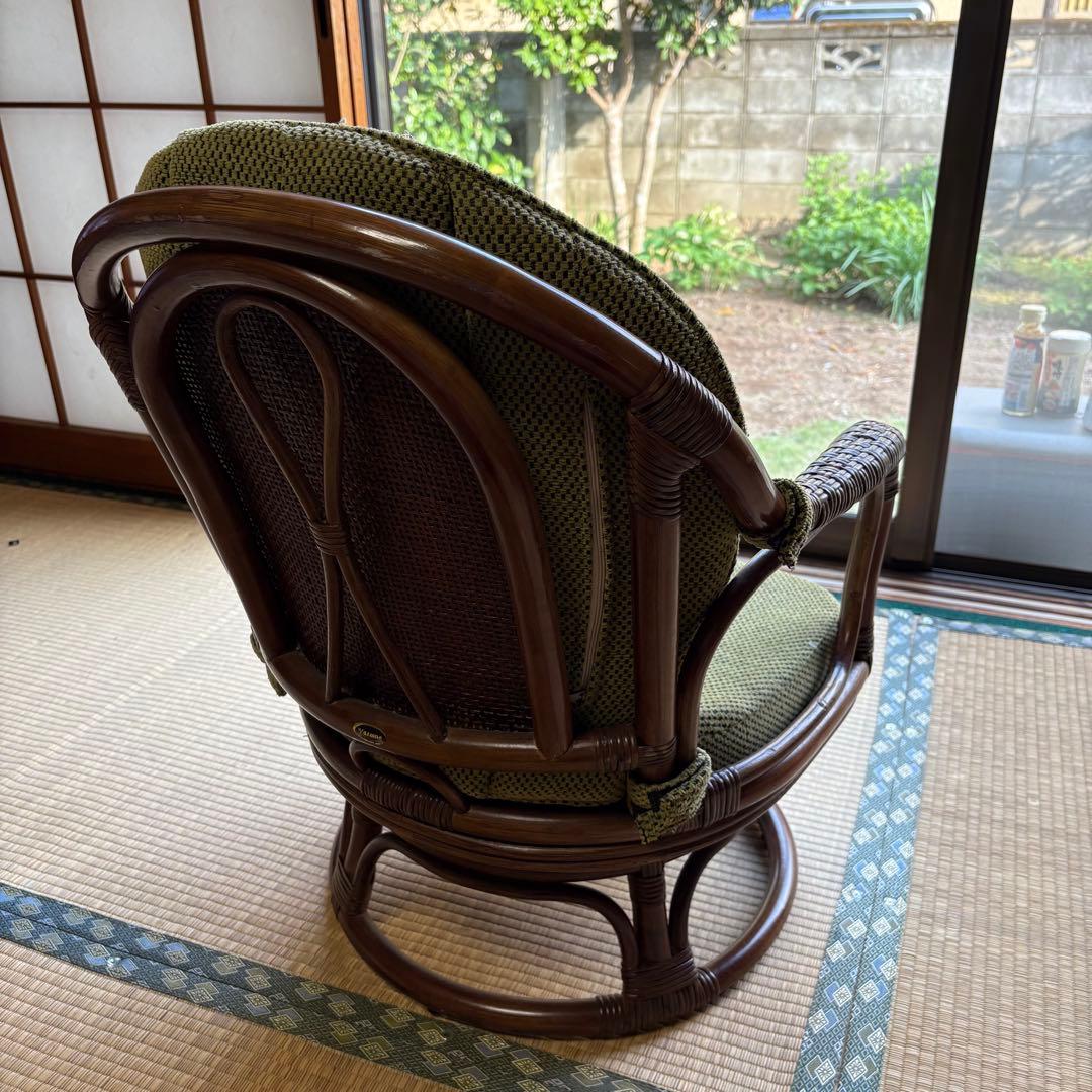 KAZAMA ラタン 籐 座椅子 チェア　曲げ木　カザマ　回転式ローチェア