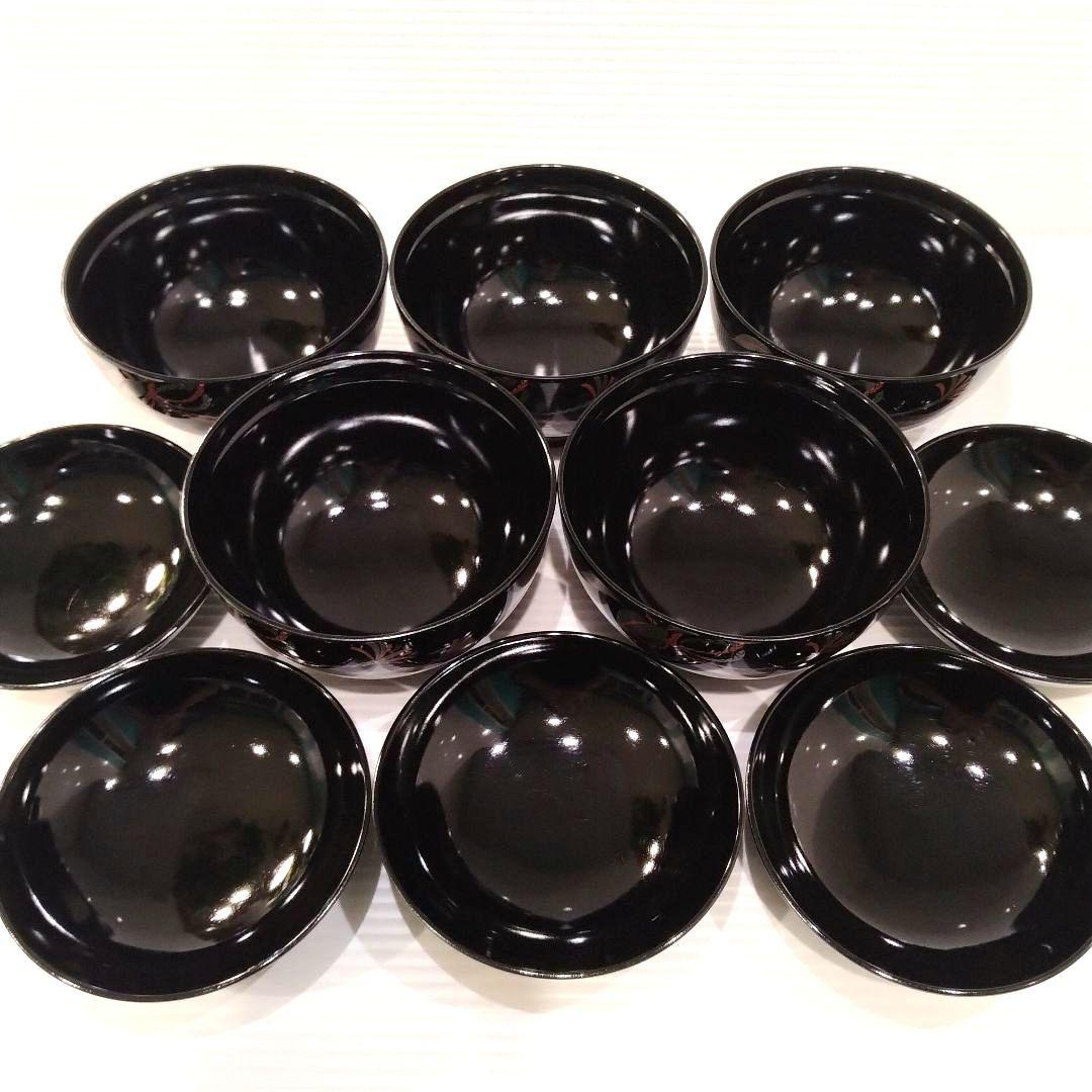 会津塗 漆器 金彩 吸物碗 蓋付き 黒塗 蒔絵 汁椀 お正月 椿 5