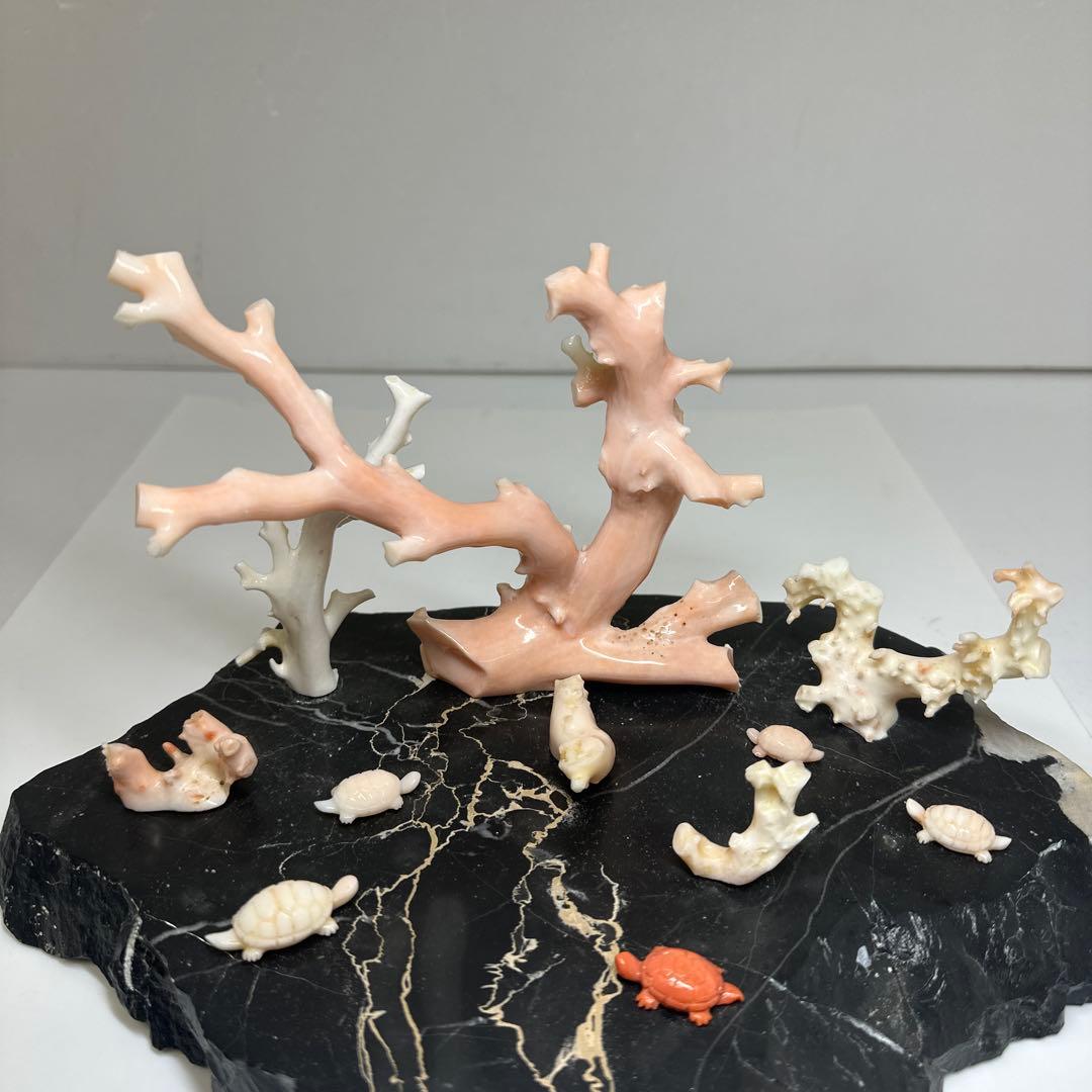 本ぼけ珊瑚 極太原木 赤珊瑚カメ 置物 約291gトコエ 東さ8-0104☆1F