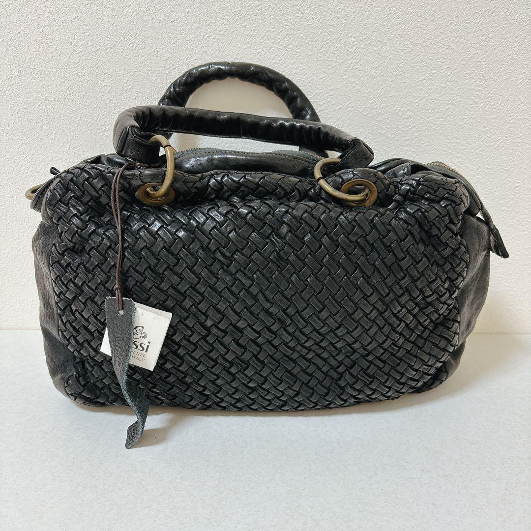 SALE❣️ バック 黒　ブルーノロッシ イタリア製 メッシュ　ボストンバッグ