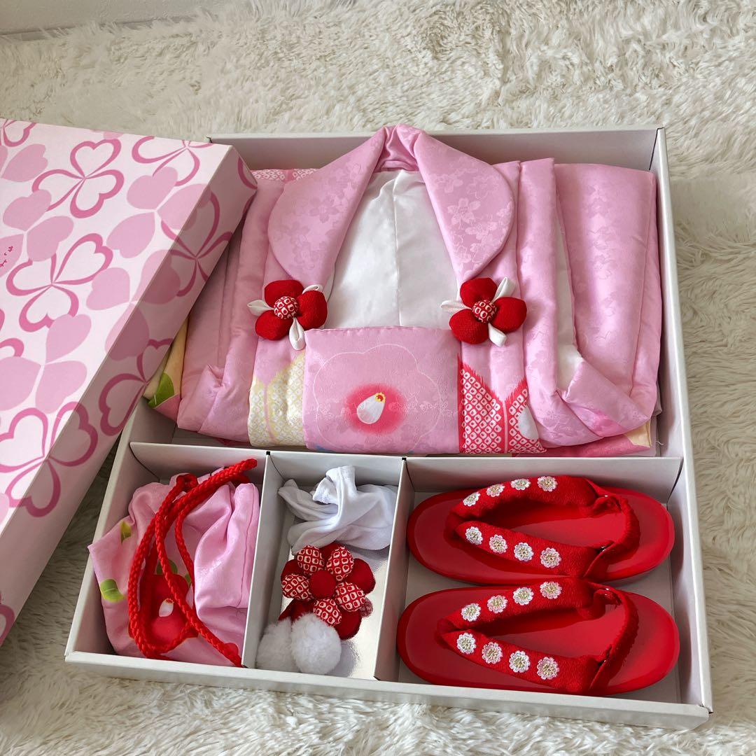 極美品 3歳 七五三 被布 花柄 着物 7点セット おまけ付き 晴れ着 女の子