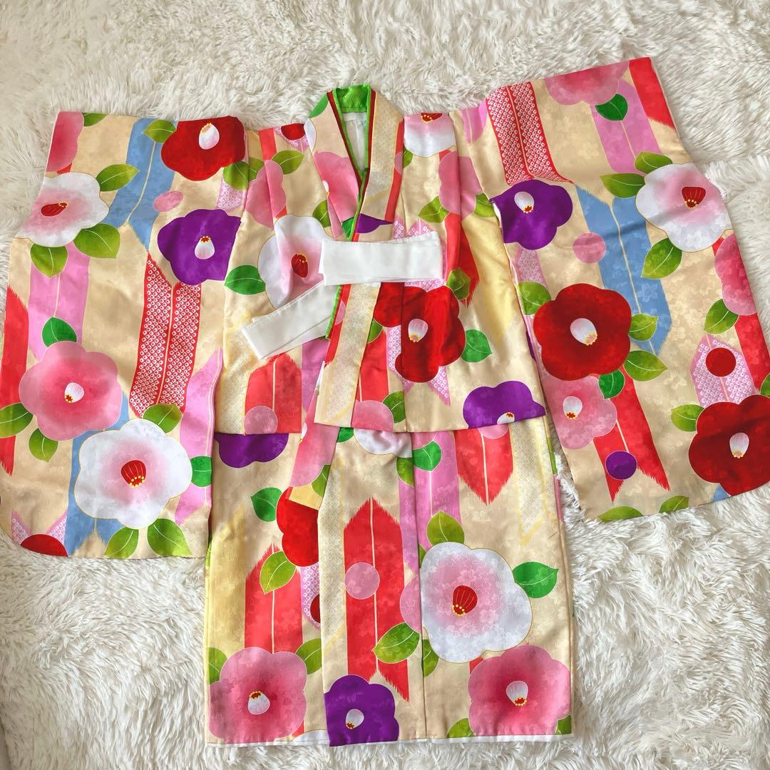 極美品 3歳 七五三 被布 花柄 着物 7点セット おまけ付き 晴れ着 女の子