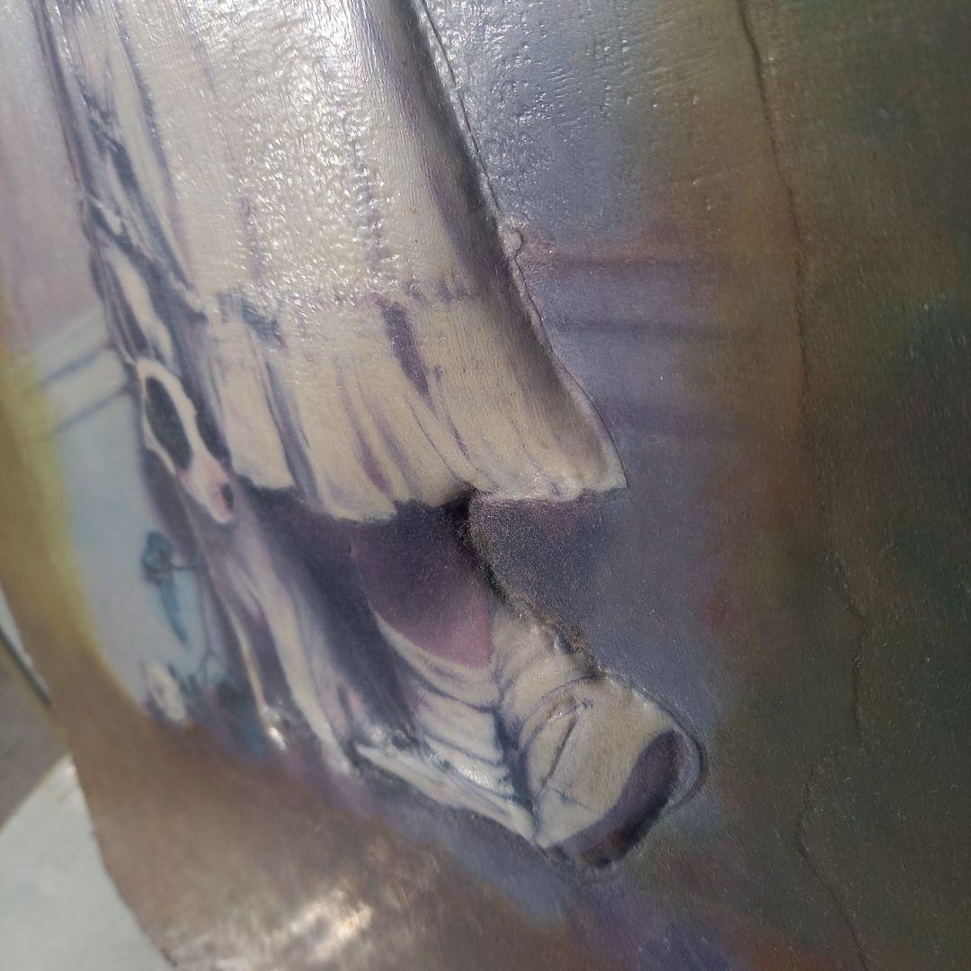 エンボス技法　少女と犬のアート作品　70×51