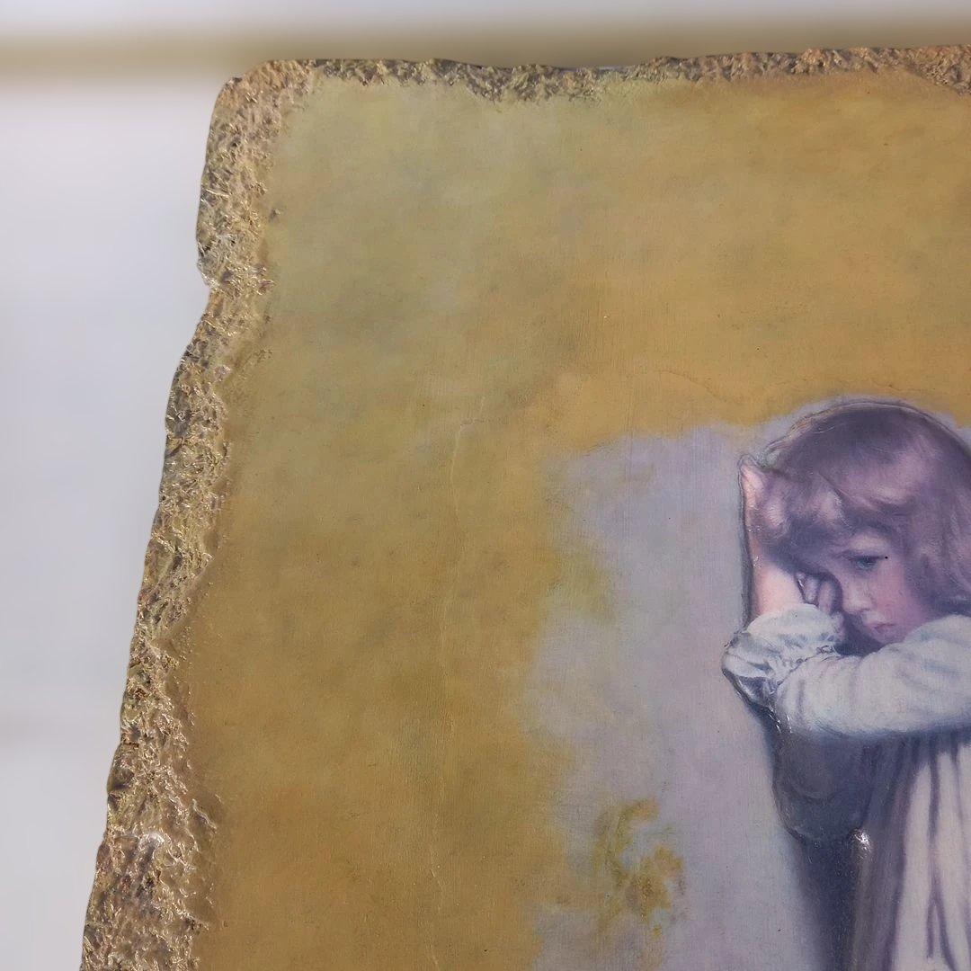 エンボス技法　少女と犬のアート作品　70×51