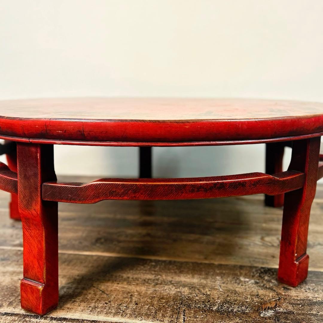 アンティーク 丸座卓 ローテーブル 赤 朱塗り 欅 昭和初期　ちゃぶ台　座卓