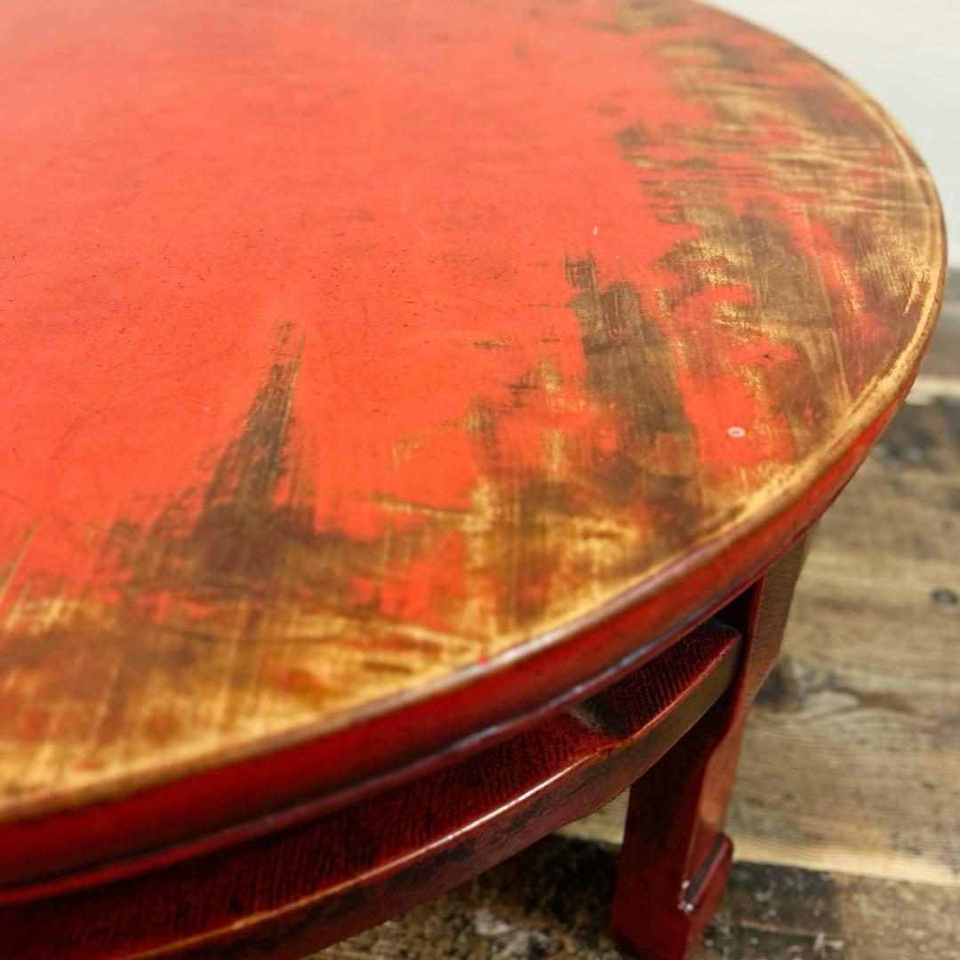 アンティーク 丸座卓 ローテーブル 赤 朱塗り 欅 昭和初期　ちゃぶ台　座卓