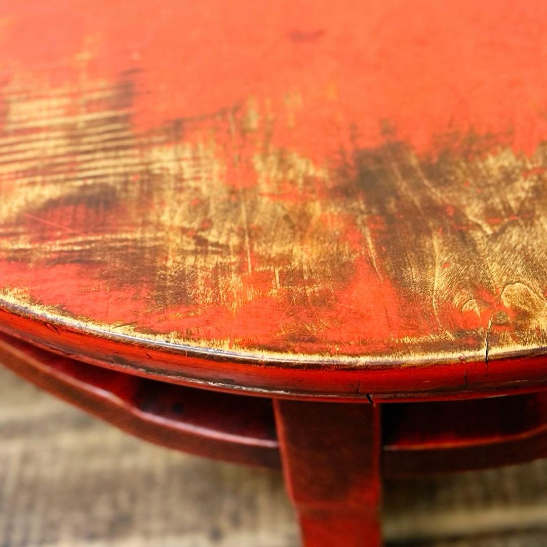 アンティーク 丸座卓 ローテーブル 赤 朱塗り 欅 昭和初期　ちゃぶ台　座卓