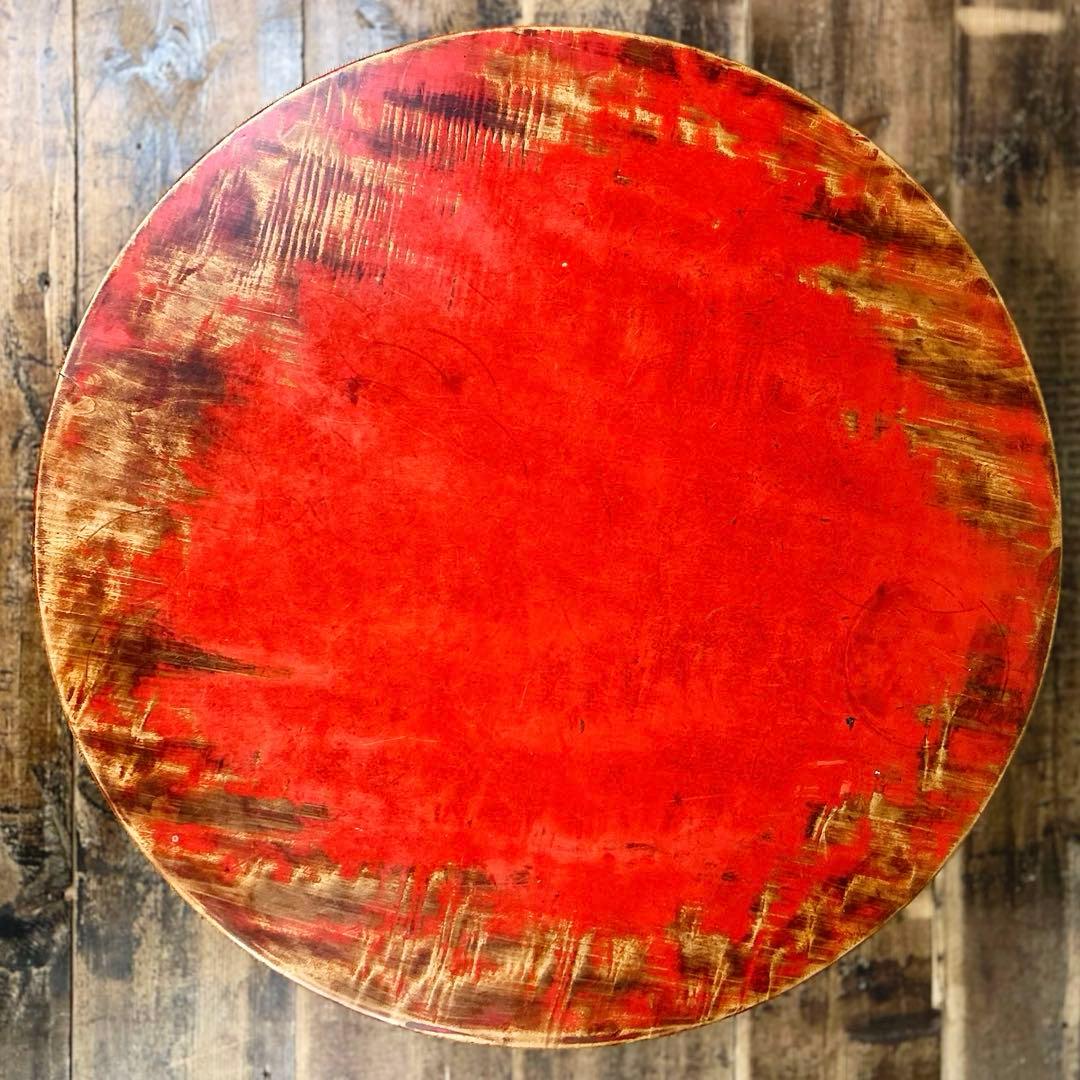 アンティーク 丸座卓 ローテーブル 赤 朱塗り 欅 昭和初期　ちゃぶ台　座卓
