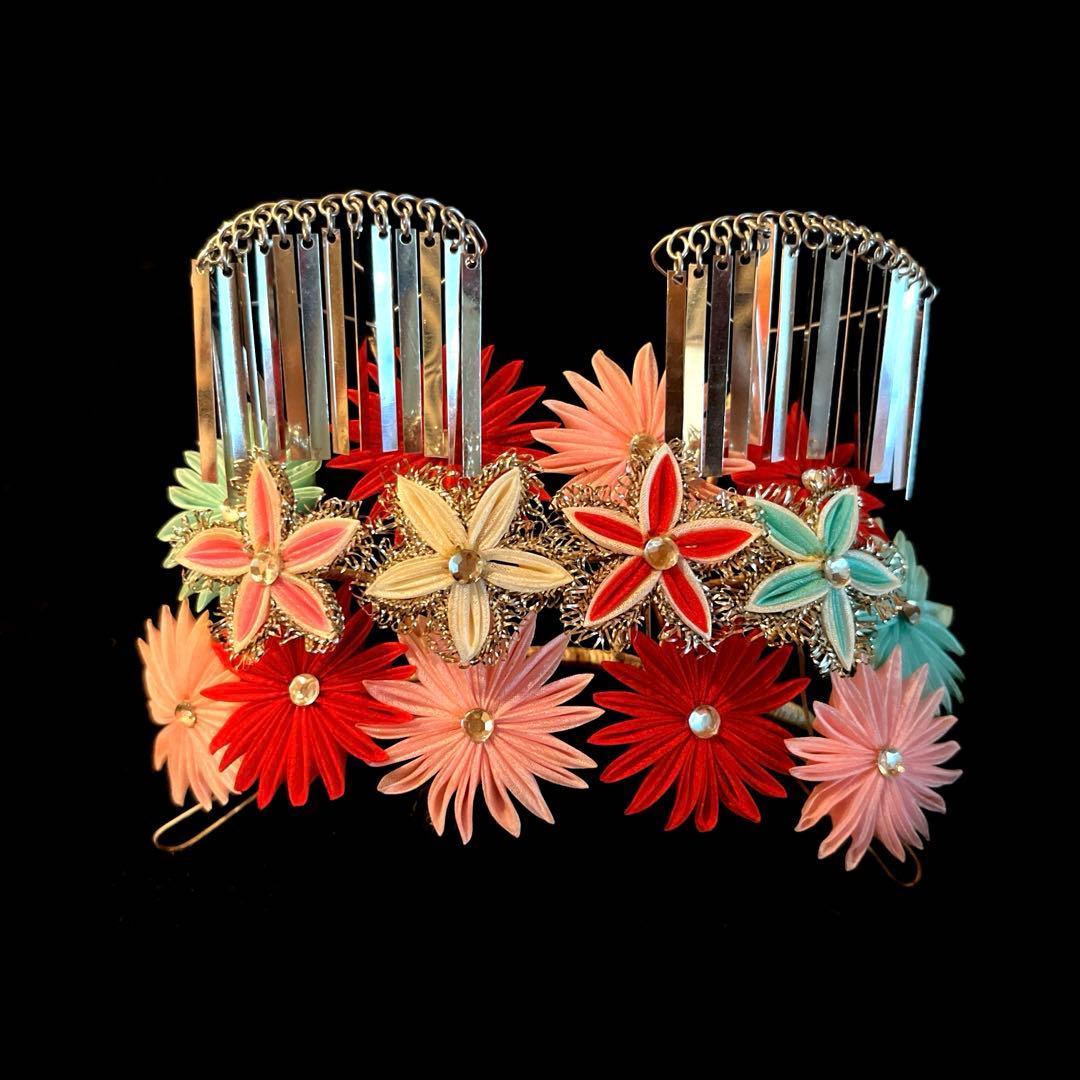 勝山髪飾り 七五三 7歳 (ピンク×赤×水色)