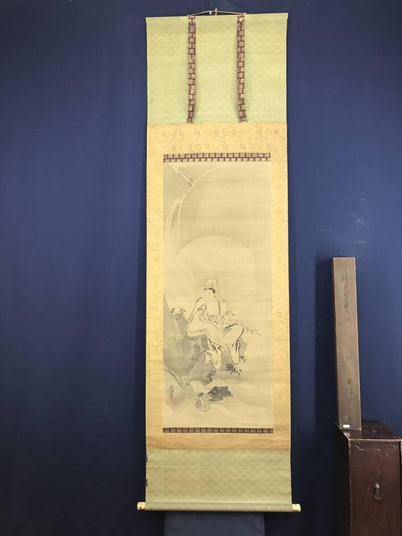 真作/狩野安信/滝見白衣観音図/観音図/仏画/古画/掛軸☆宝船☆AH-668