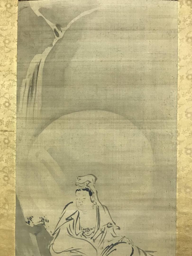 真作/狩野安信/滝見白衣観音図/観音図/仏画/古画/掛軸☆宝船☆AH-668