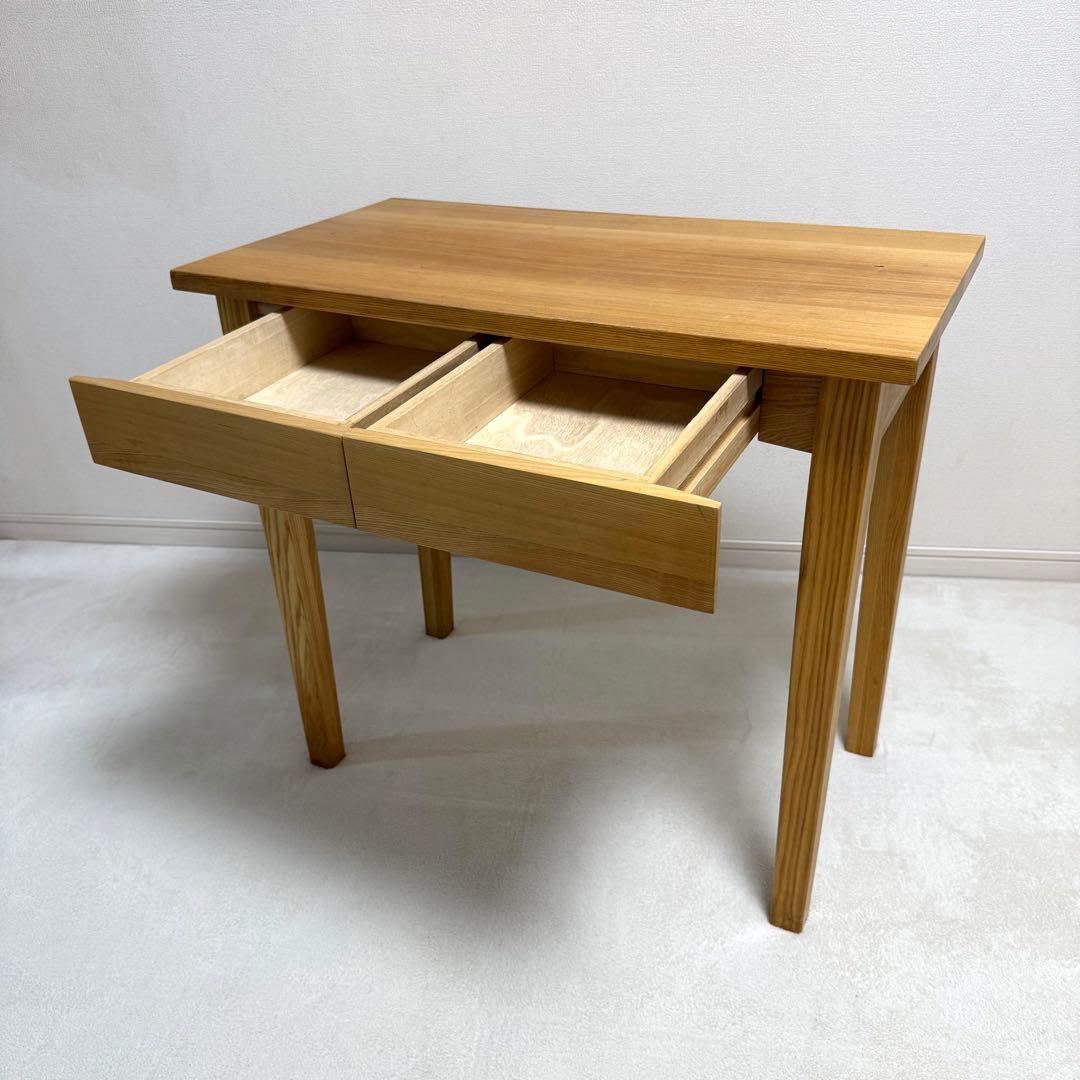 無印良品　無垢　タモ材　木製　パーソナルデスク　引き出し付き　机
