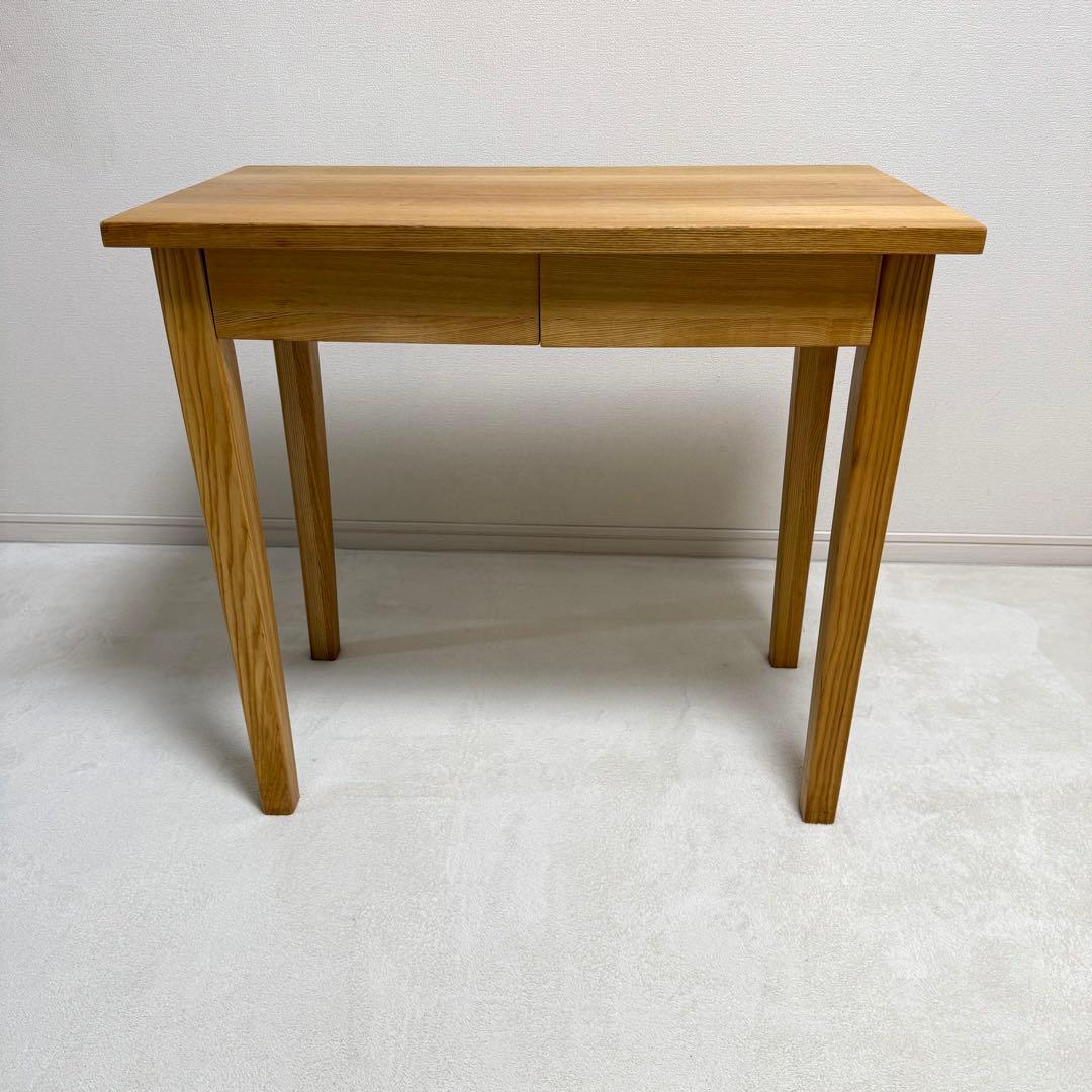 無印良品　無垢　タモ材　木製　パーソナルデスク　引き出し付き　机