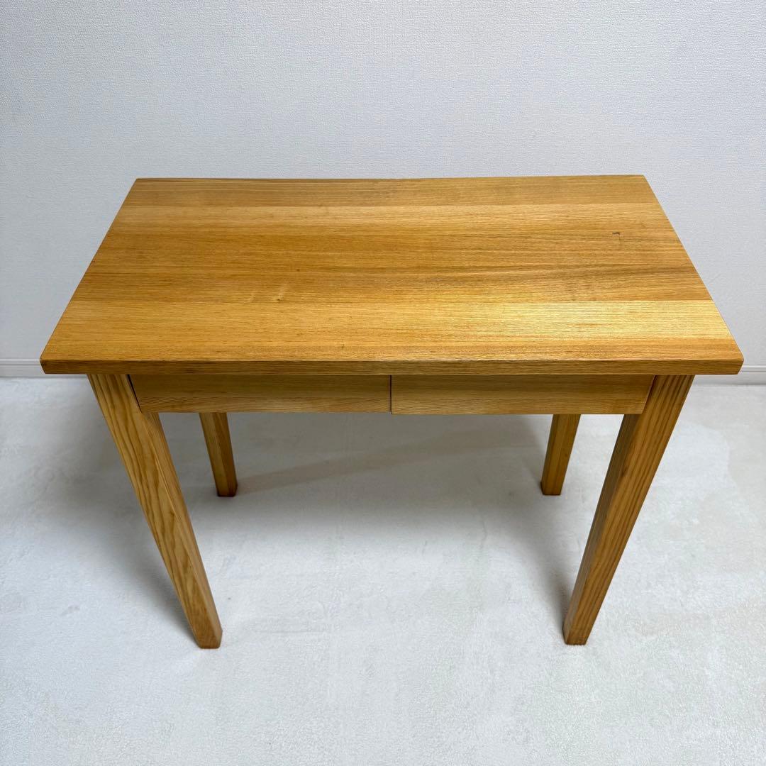無印良品　無垢　タモ材　木製　パーソナルデスク　引き出し付き　机