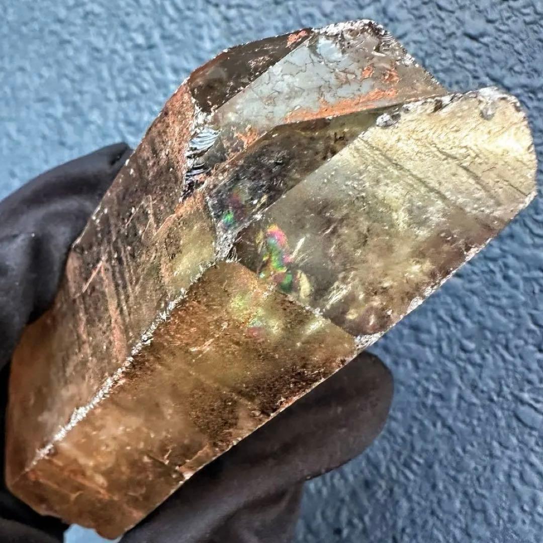 高透明度❗️浄化❗️レインボー☆魔除スモーキーシトリン水晶クラスター天然石A1494