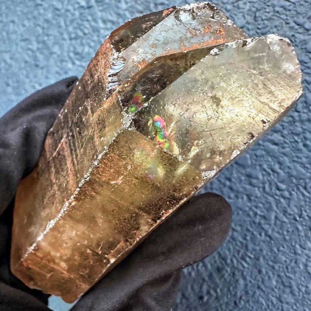 高透明度❗️浄化❗️レインボー☆魔除スモーキーシトリン水晶クラスター天然石A1494